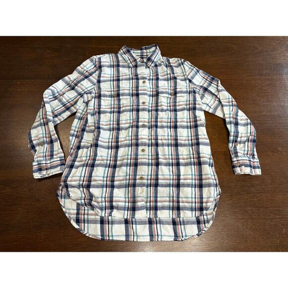 Madewell Women Small Long Sleeve 3/4 Button Up Plaid Flannel Shirt Pockets Fall - Picture 2 of 10